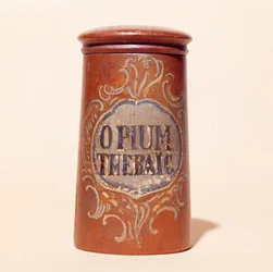 Behälter für Thebaischen Opium (bemaltes Holz)