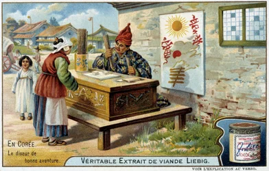 Korea: der Wahrsager - Chromo. Liebig, um 1900