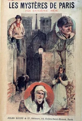 Titelblatt von „Les mystères de Paris“ von Eugène Sue (1804-1857), Ansichten einer Pariser Gasse und Charaktere