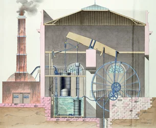 Querschnitt von Watts Dampfmaschine