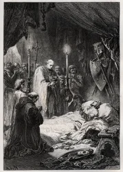 Tod von Saint Louis in Tunis am 25. August 1270 - Tod von St. Louis (während des 7. Kreuzzugs, am 25. August 1270) - Gravur aus „L