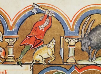 Dezember, Schweineopfer, aus dem Psalter der Heiligen Elisabeth