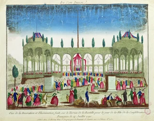 Dekoration und Beleuchtung der Bastille für das Fest der Föderation, 14. Juli 1790
