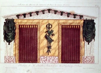 Entwurf für die Fassade eines Metzgerladens, aus einer Serie, die die am besten dekorierten Geschäftsgebäude in Paris darstellt, ca. 1810
