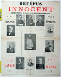 Dreyfus ist unschuldig, Plakat mit den Porträts seiner Verteidiger, Ende des 19. Jahrhunderts