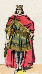 Dynastie der Kapetinger: Porträt von Philipp II., genannt Philipp August (1165-1223), König von Frankreich von 1180 bis 1223. Epinal-Bildgebung aus dem späten 19. Jahrhundert. Private Sammlung.