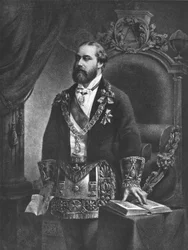 Edward (1841-1910) Prinz von Wales, später Edward VII., als Großmeister der Freimaurerei, 1884