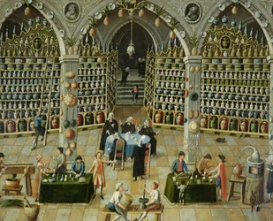 Untersuchung eines Apothekers, frühes 18. Jahrhundert
