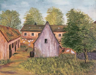 Bauernhof und Hofplatz in Frankreich, spätes 19. Jahrhundert