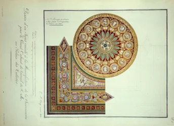 Erstes Kaiserreich: Entwurf eines Teppichs, ausgeführt in der Manufacture de la Savonnerie für das Arbeitszimmer von Kaiser Napoleon I (1769-1821) im Palais des Tuileries in Paris