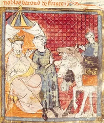 Fol.133r Roland verabschiedet sich von Karl dem Großen (742-814), Grandes Chroniques de France, 1375-79