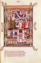 St. Denis predigt den Parisern, die ihre heidnischen Idole zerbrechen, aus Vie de St. Denis, 1317