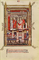 St. Saintin und St. Antonin, die aufgefordert werden, die Geschichte des Lebens von St. Denis zu schreiben, aus Vie de St. Denis, 1317