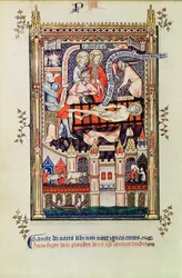 St. Denis wird auf der Streckbank gefoltert, aus Vie de St. Denis, 1317