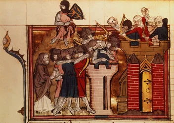 Der Kreuzzugangriff auf Jerusalem im Jahr 1099, aus Le Roman de Godefroi de Bouillon