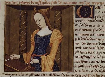 Fr 599 f.29 Kassandra spielt eine Zither, aus `Des Cleres et Nobles Femmes`