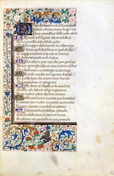 Francesco Petrarca (Petrarca): Incipit aus einem illuminierten Manuskript der französischen Schule des 14. Jahrhunderts. Städtische Bibliothek von Rimini.