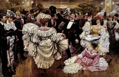 Französische Cancan-Tänzerinnen während einer Show in einem Kabarett, Anfang des 20. Jahrhunderts