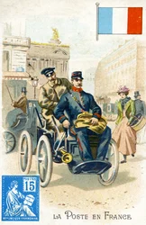 Französischer Postbote in einem elektrisch betriebenen Fahrzeug, späte 19. Jahrhundert