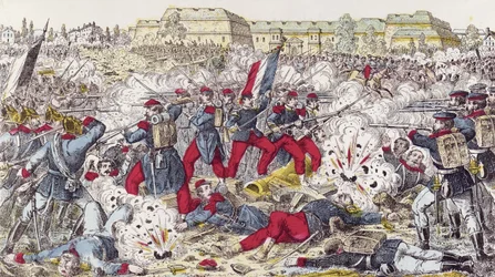 Französische Truppen von der preußischen Armee bei der Schlacht von Sedan eingekreist, 31. August 1870