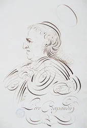 Französische Kalligraphie: Porträt von Pater Crapaudin von Bernard aus Paris um 1780. Historische Bibliothek der Stadt Paris.