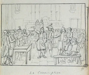 Französische Revolution: Einberufungsszene in der Bretagne im Jahr 1793. Paris, Musée Carnavalet