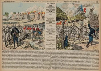 Französische Truppen unter dem Kommando von General Alfred-Amedee Dodds greifen Abomey, Dahomey, Zweiter Französisch-Dahomeischer Krieg an