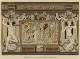 Fresko im Schloss Fontainebleau, Frankreich, 16. Jahrhundert