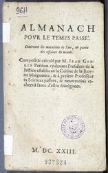 Frontispiz des Buches „Almanach pour le temps passé“, von Jean Guerin