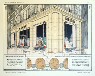 Pelzhändler, Platte 9, Illustration aus Devantures de Boutiques von Louis-Pierre Sezille, Paris, 1927