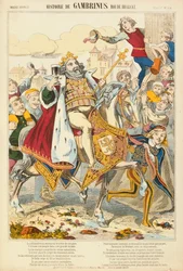 Gambriunus, legendärer König von Flandern, Flugblatt veröffentlicht von Verlag Haguenthal, Pont-a-Mousson, 1860