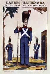 Nationalgardisten in großer Uniform - Épinal-Bilderbogen von Georgin, herausgegeben von Pellerin