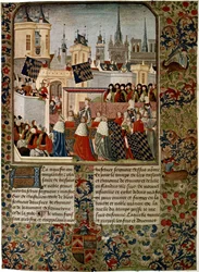 Einzug von Königin Isabella, entfremdete Gemahlin von Edward II., in Paris im Jahr 1325