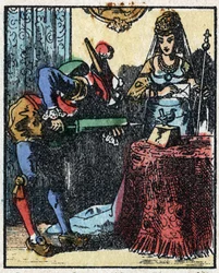 Geschichte von Dr. Pulcinella (Polichinelle). Holzgravur von Imagery Pellerin - Epinal, sp. 19. Jahrhundert.