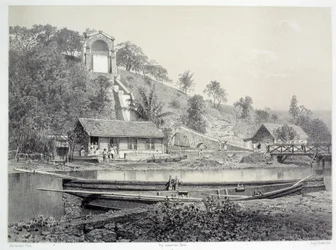 Geschichte der französischen Kolonien: Ansicht des Wasserturms oder Gueydon-Kanals in Fort-de-France auf Martinique (Antillen), späte 19. Jahrhundert