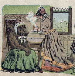 Illustration zum Märchen „Die Schöne und das Biest“: Sie musste sich wochenlang kümmern. Kupferstich von Quinn, um 1890