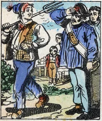 Illustration zu dem Märchen „Die Gabel des Teufels“. Holzstich von Imaging Pellerin - Epinal, sd. Ende des 19. Jahrhunderts.