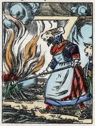 Illustration zu dem Märchen „Der Wolf, die Ziege und die sieben Geißlein“. Holzstich von Imaging Pellerin - Epinal, sd. Ende des 19. Jahrhunderts.