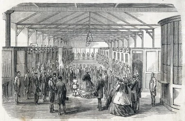 Kaiserin Eugenie und der kaiserliche Prinz besuchen die Bank von Frankreich, 23. Juni 1866 - Gravur in Le MONDE Illustrous DU 07/07/1866