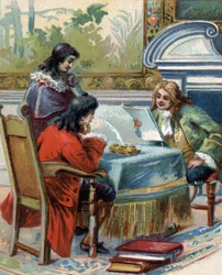 Interview von Gottfried Wilhelm Leibniz (1646-1716), deutscher Philosoph, mit Jacques-Bénigne Bossuet (1627-1704), französischer Theologe und Schriftsteller.