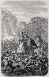 Invasion und Plünderung Roms durch Alarich I., König der Westgoten 410 - in „Geschichte der Päpste, Könige, Königinnen und Kaiser“ von Lachatre, T.1