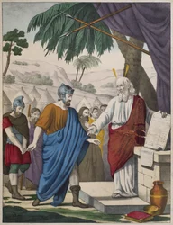 Josua wird von Moses als sein Nachfolger ernannt, Illustration aus einem Katechismus L