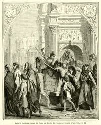 Juden und Christen aus Rom vertrieben durch den Befehl des Kaisers Claudius (Gravur)