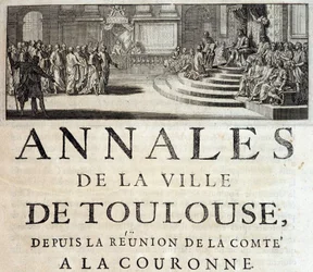 König Philipp der Kühne in Toulouse im Jahr 1272 in „Annales de la ville de Toulouse“ von Germain de Lafaille, Toulouse