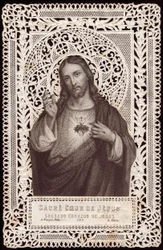 Spitzenkarte mit einer Darstellung des Heiligsten Herzens Jesu, 19. Jahrhundert