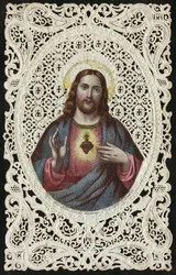Spitzenkarte mit Darstellung des Heiligen Herzens Jesu, 19. Jahrhundert