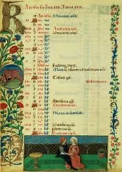 April; Zwei Liebende sitzen im Freien, von Robinet Testard, aus den Stunden von Charles von Angouleme