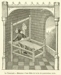 Der Weber, Miniatur aus einer Bibel des späten 14. Jahrhunderts