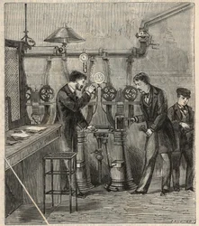 Das Büro der pneumatischen Post in Paris - Gravur in „Wissenschaften für jedermann - Physik und Chemie“ von Alexis Clerc - Ende des 19. Jahrhunderts - Private Sammlung