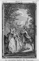 Der erste Kuss der Liebe Illustration aus „Julie oder Die neue Heloise“ von Jean Jacques Rousseau (1712-1788) ed. 1769